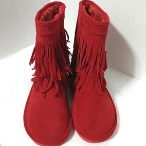 red suede fringe boots